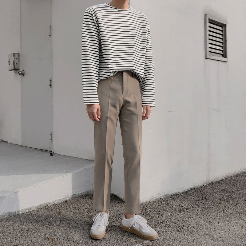 image-Basic cotton texture striped T-shirt, all-match striped bottoming shirt, long-sleeved t-shirt in autumn and winter