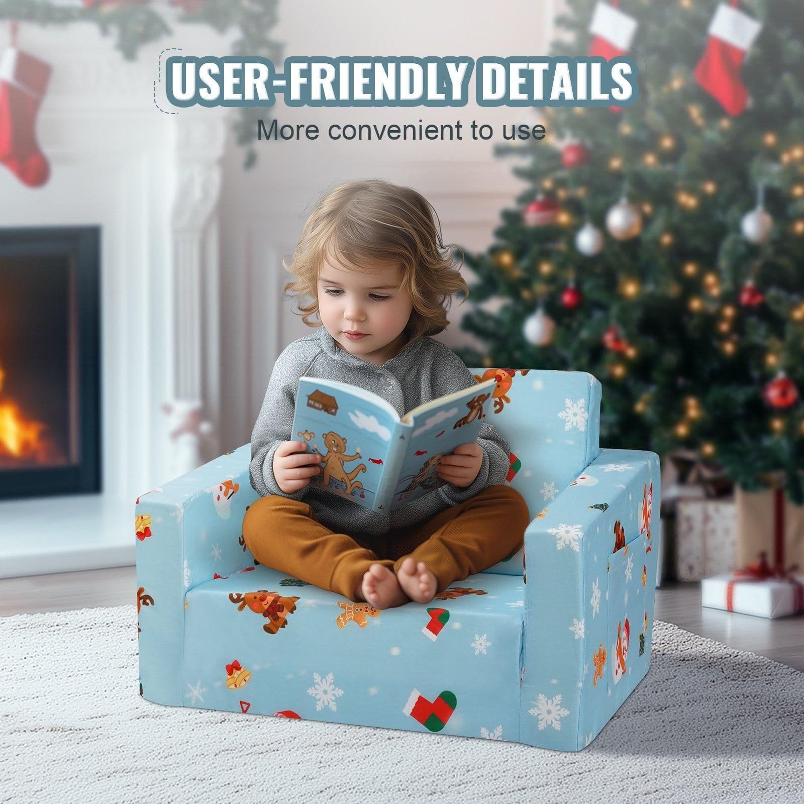 image-VEVOR Kids Couch, 2-in-1 Toddler Chairs Comfy, Toddler Couch Sofa Bed Fold Out, Convertible Sofa to Lounger, Kids Chair Seat Playroom Furniture for Kids Girls & Boys, Sky Blue