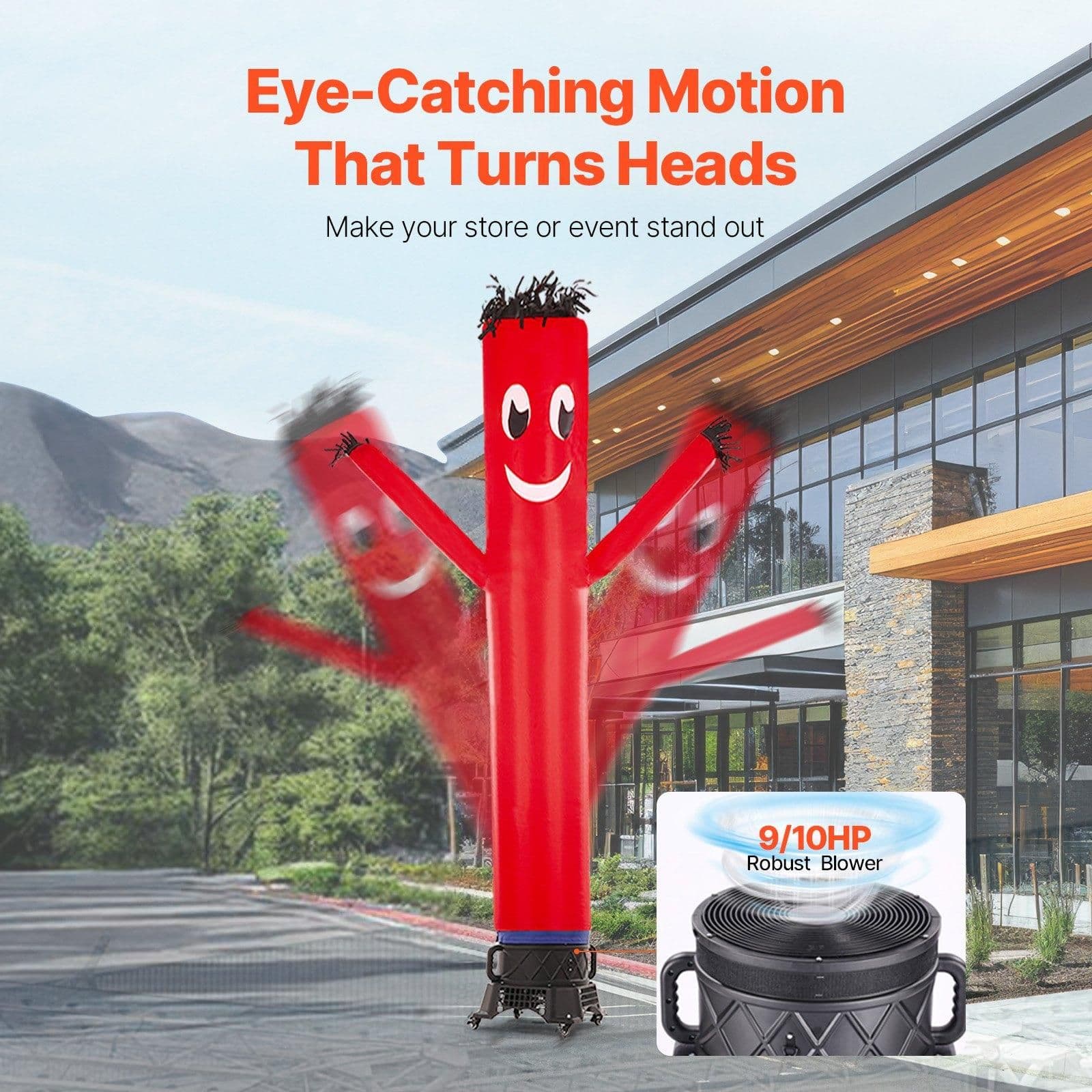 image-VEVOR Inflatable Tube Man Set, 10 ft Tall, Wacky Waving Inflatable Dancing Tube Guy with 9/10 HP Blower, PP Shell IPX3 Waterproof Blower Fan, for Outdoor Advertising Business Store Party