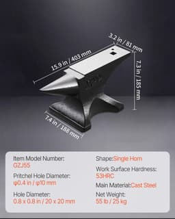 image-VEVOR Single Horn Anvil, 55lbs Cast Steel Anvil, High Hardness Rugged Round Horn Anvil for Blacksmiths, with Large Countertop and Stable Base, Metal Working Tool for Metal Bending, Shaping, Twisting