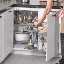image-VEVOR 18"W Opening Blind Corner Pull Out Organizer, 2 Tier 4 Shelf Kitchen Cabinet Organizer, Magic Chrome Carbon Steel Storage Basket, Slide Out Storage Organizer, Left & Right Open Compatible