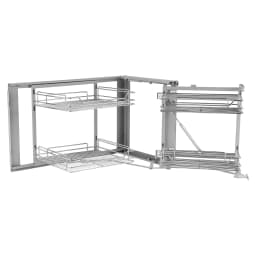 image-VEVOR 18"W Opening Blind Corner Pull Out Organizer, 2 Tier 4 Shelf Kitchen Cabinet Organizer, Magic Chrome Carbon Steel Storage Basket, Slide Out Storage Organizer, Left & Right Open Compatible
