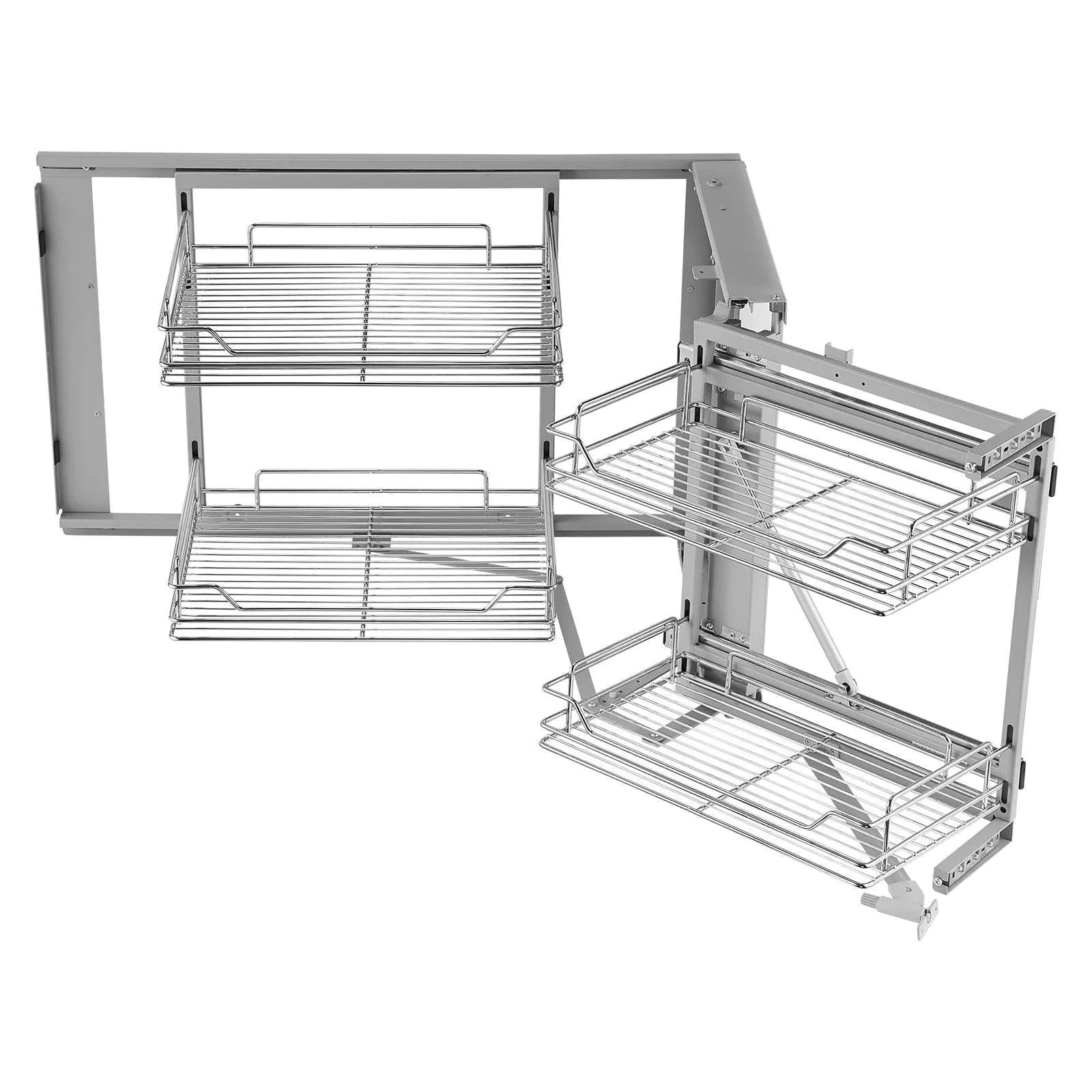 image-VEVOR 18"W Opening Blind Corner Pull Out Organizer, 2 Tier 4 Shelf Kitchen Cabinet Organizer, Magic Chrome Carbon Steel Storage Basket, Slide Out Storage Organizer, Left & Right Open Compatible