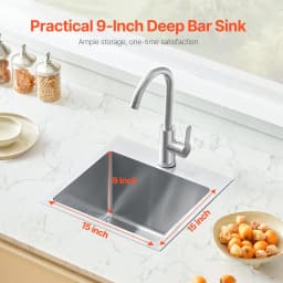 image-VEVOR 15 inch Kitchen Sink Workstation, 304 Stainless Steel Top Mount Sinks, Drop-In Single Bowl Farmhouse Basin with Accessories, Household Dishwasher Sinks for RV, Prep Kitchen, Laundry Room, Bar