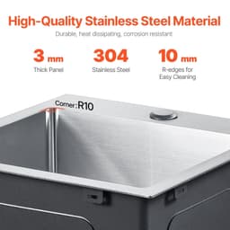 image-VEVOR 15 inch Kitchen Sink Workstation, 304 Stainless Steel Top Mount Sinks, Drop-In Single Bowl Farmhouse Basin with Accessories, Household Dishwasher Sinks for RV, Prep Kitchen, Laundry Room, Bar