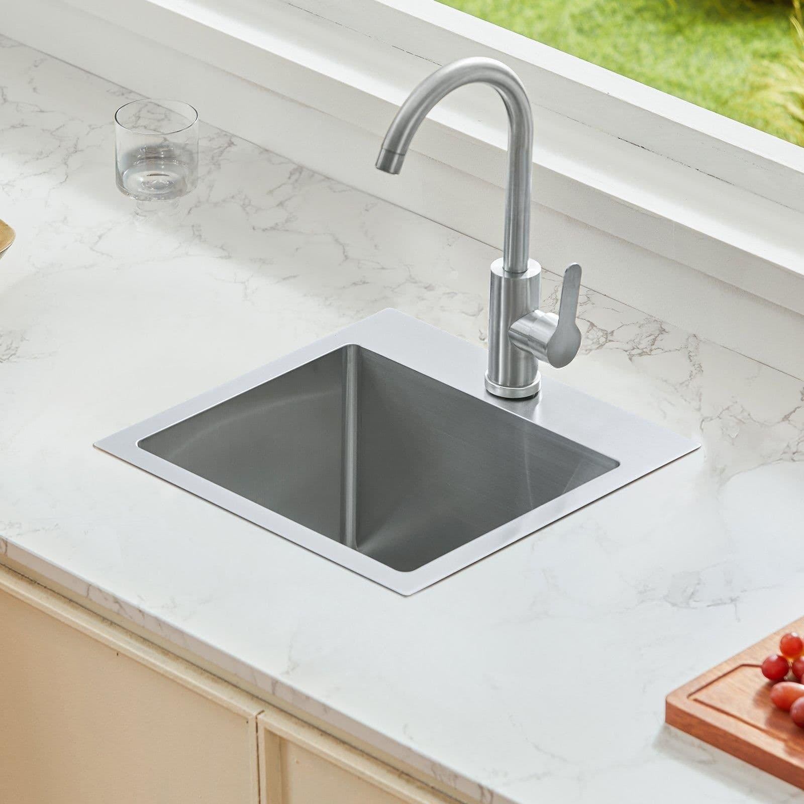 image-VEVOR 15 inch Kitchen Sink Workstation, 304 Stainless Steel Top Mount Sinks, Drop-In Single Bowl Farmhouse Basin with Accessories, Household Dishwasher Sinks for RV, Prep Kitchen, Laundry Room, Bar