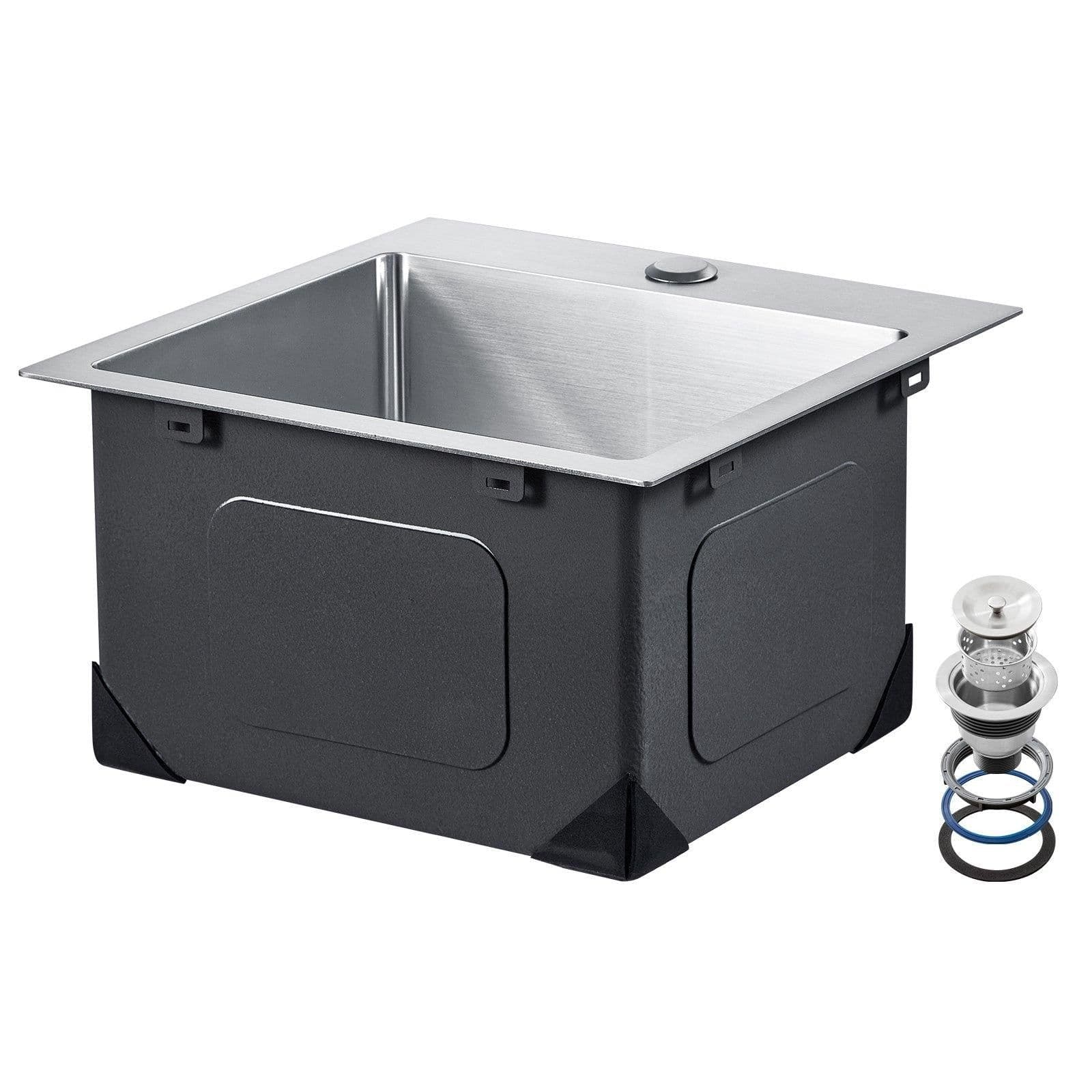 image-VEVOR 15 inch Kitchen Sink Workstation, 304 Stainless Steel Top Mount Sinks, Drop-In Single Bowl Farmhouse Basin with Accessories, Household Dishwasher Sinks for RV, Prep Kitchen, Laundry Room, Bar