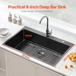 image-VEVOR 33 inch Kitchen Sink Workstation, 304 Stainless Steel Top Mount Sinks, Drop-In Single Bowl Farmhouse Basin with Accessories, Household Dishwasher Sinks for RV, Prep Kitchen, and Bar (Black)