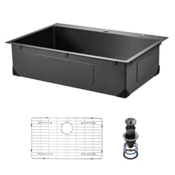 image-VEVOR 33 inch Kitchen Sink Workstation, 304 Stainless Steel Top Mount Sinks, Drop-In Single Bowl Farmhouse Basin with Accessories, Household Dishwasher Sinks for RV, Prep Kitchen, and Bar (Black)