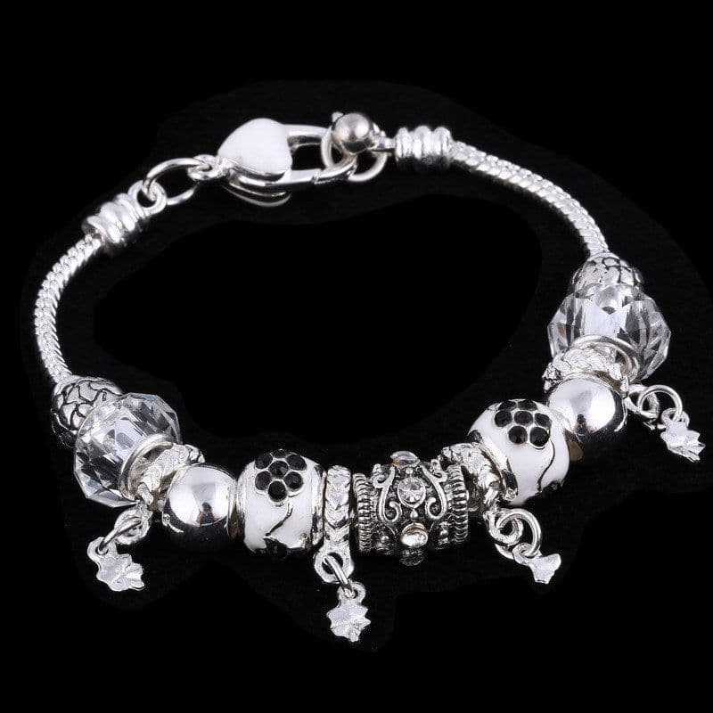 image-2019 Pando Fashion Glass Beaded Bracelet Alloy Four-leaf Clover Pendant Bracelet DIY Beaded Bracelet