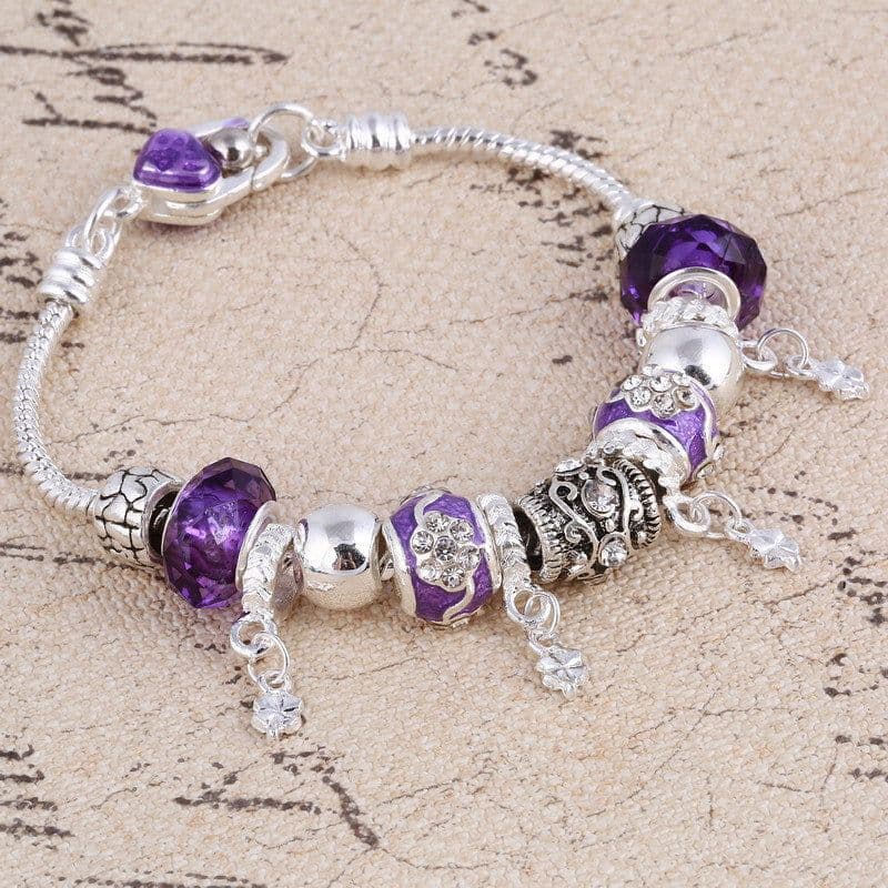 image-2019 Pando Fashion Glass Beaded Bracelet Alloy Four-leaf Clover Pendant Bracelet DIY Beaded Bracelet