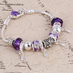 image-2019 Pando Fashion Glass Beaded Bracelet Alloy Four-leaf Clover Pendant Bracelet DIY Beaded Bracelet