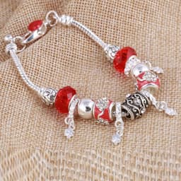 image-2019 Pando Fashion Glass Beaded Bracelet Alloy Four-leaf Clover Pendant Bracelet DIY Beaded Bracelet