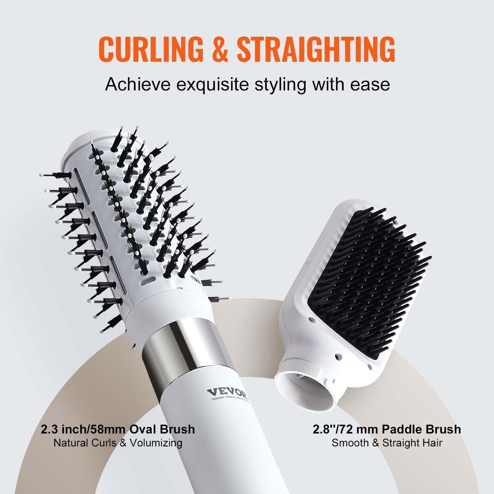 image-VEVOR Hair Dryer Brush Ionic Hot Air Styler with 2 Brushes for Drying Volumizing