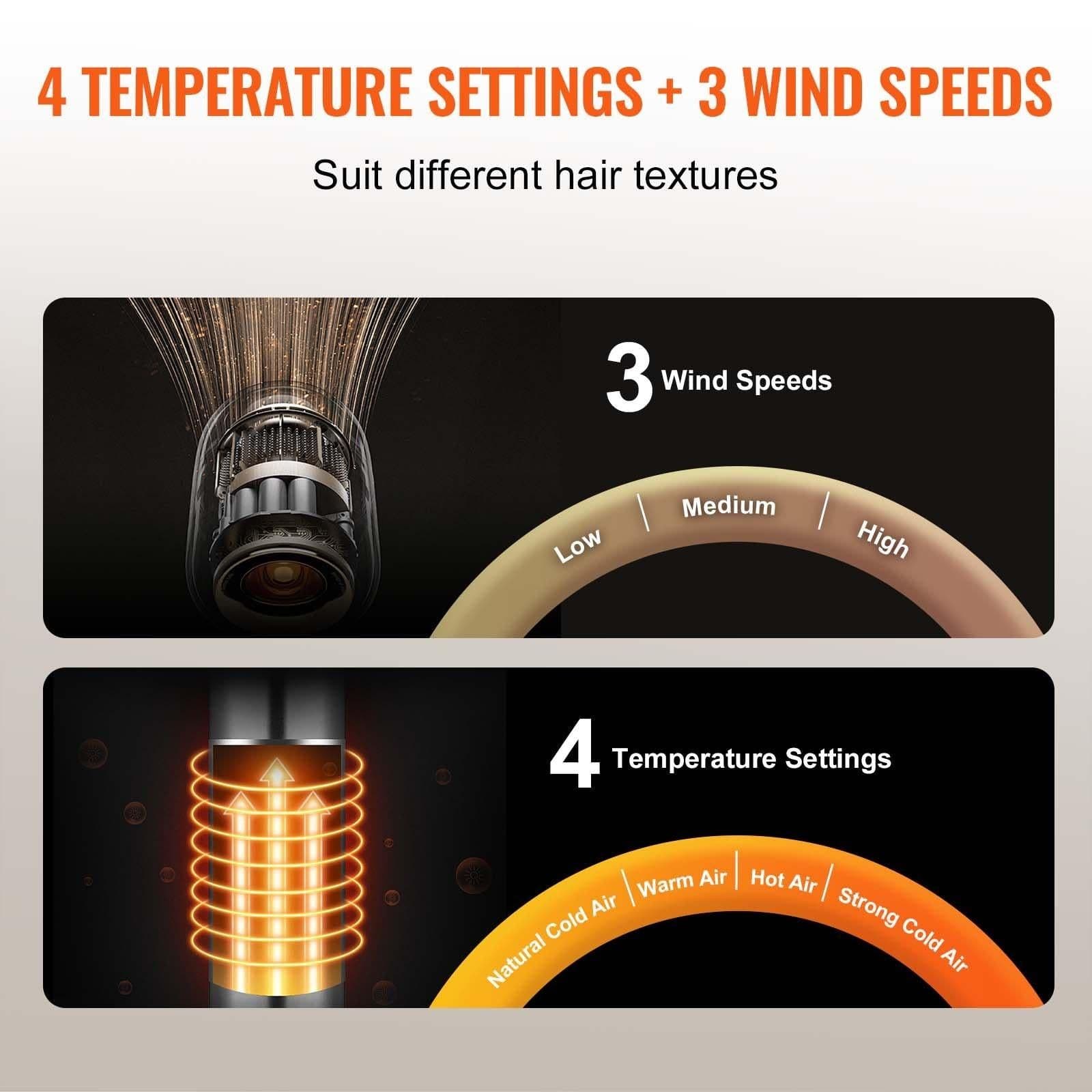 image-VEVOR Hair Dryer Brush Ionic Hot Air Styler with 2 Brushes for Drying Volumizing