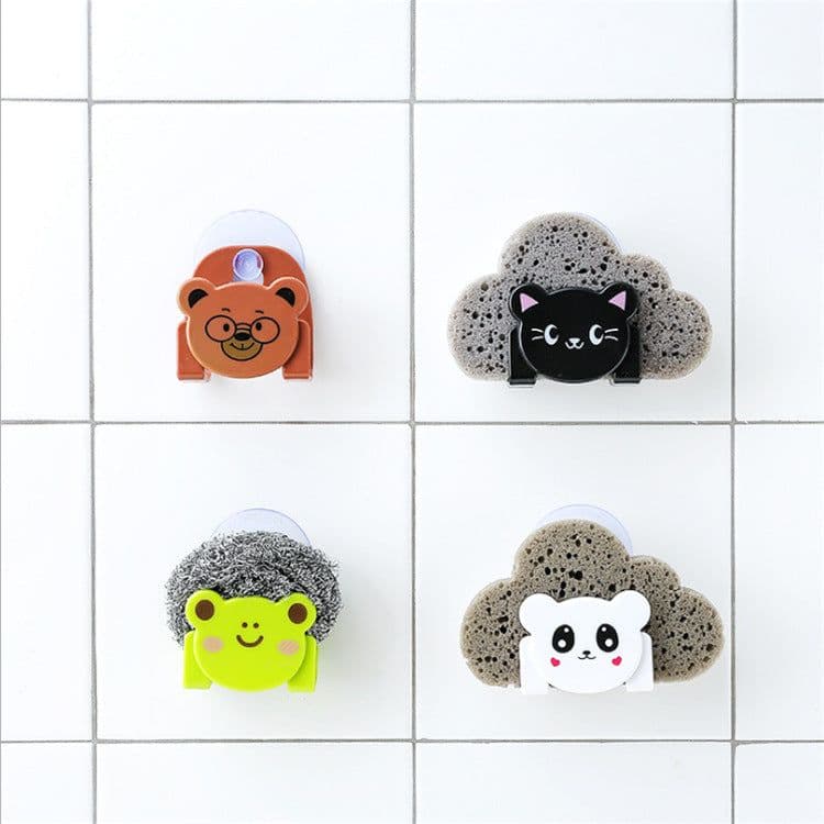 image-Cartoon kitchen sink storage rack sponge wipes rack suction cup bathroom sundries rack