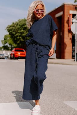 image-Strawberry Pink Textured Loose Fit T Shirt and Drawstring Pants Set