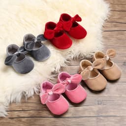 image-Spring and Autumn 0-1 year old female treasure bowknot pure color princess soft-soled shoes non-slip baby toddler shoes support one generation