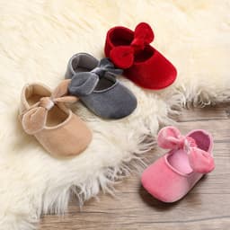image-Spring and Autumn 0-1 year old female treasure bowknot pure color princess soft-soled shoes non-slip baby toddler shoes support one generation