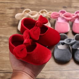 image-Spring and Autumn 0-1 year old female treasure bowknot pure color princess soft-soled shoes non-slip baby toddler shoes support one generation