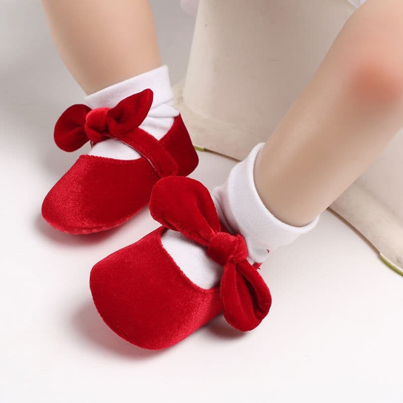 image-Spring and Autumn 0-1 year old female treasure bowknot pure color princess soft-soled shoes non-slip baby toddler shoes support one generation