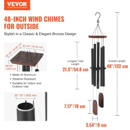 image-VEVOR Wind Chimes for Outside, 48 in, Deep Tone Wind Chimes with 5 Tubes, Unique Large Memorial Wind Chimes for Anniversary, Amazing Outdoor Decor for Your Patio, Porch, Garden and Backyard, Black