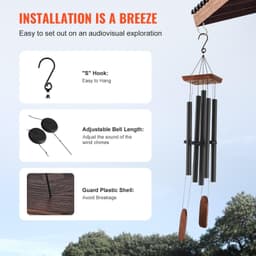 image-VEVOR Wind Chimes for Outside, 48 in, Deep Tone Wind Chimes with 5 Tubes, Unique Large Memorial Wind Chimes for Anniversary, Amazing Outdoor Decor for Your Patio, Porch, Garden and Backyard, Black