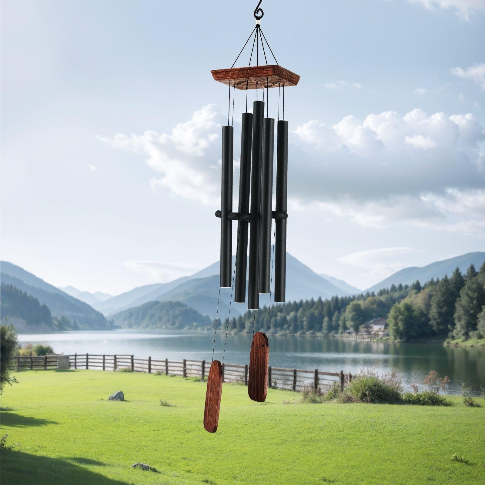 image-VEVOR Wind Chimes for Outside, 48 in, Deep Tone Wind Chimes with 5 Tubes, Unique Large Memorial Wind Chimes for Anniversary, Amazing Outdoor Decor for Your Patio, Porch, Garden and Backyard, Black