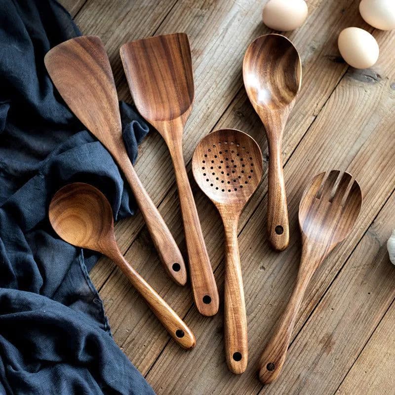 image-Spatula Kitchenware Suit Teak Head Shovel Salad Stir Soup Pasta Spoon Kitchen