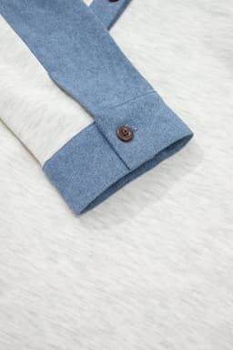 image-Light Grey Denim Patchwork Polo Top - Long Sleeve