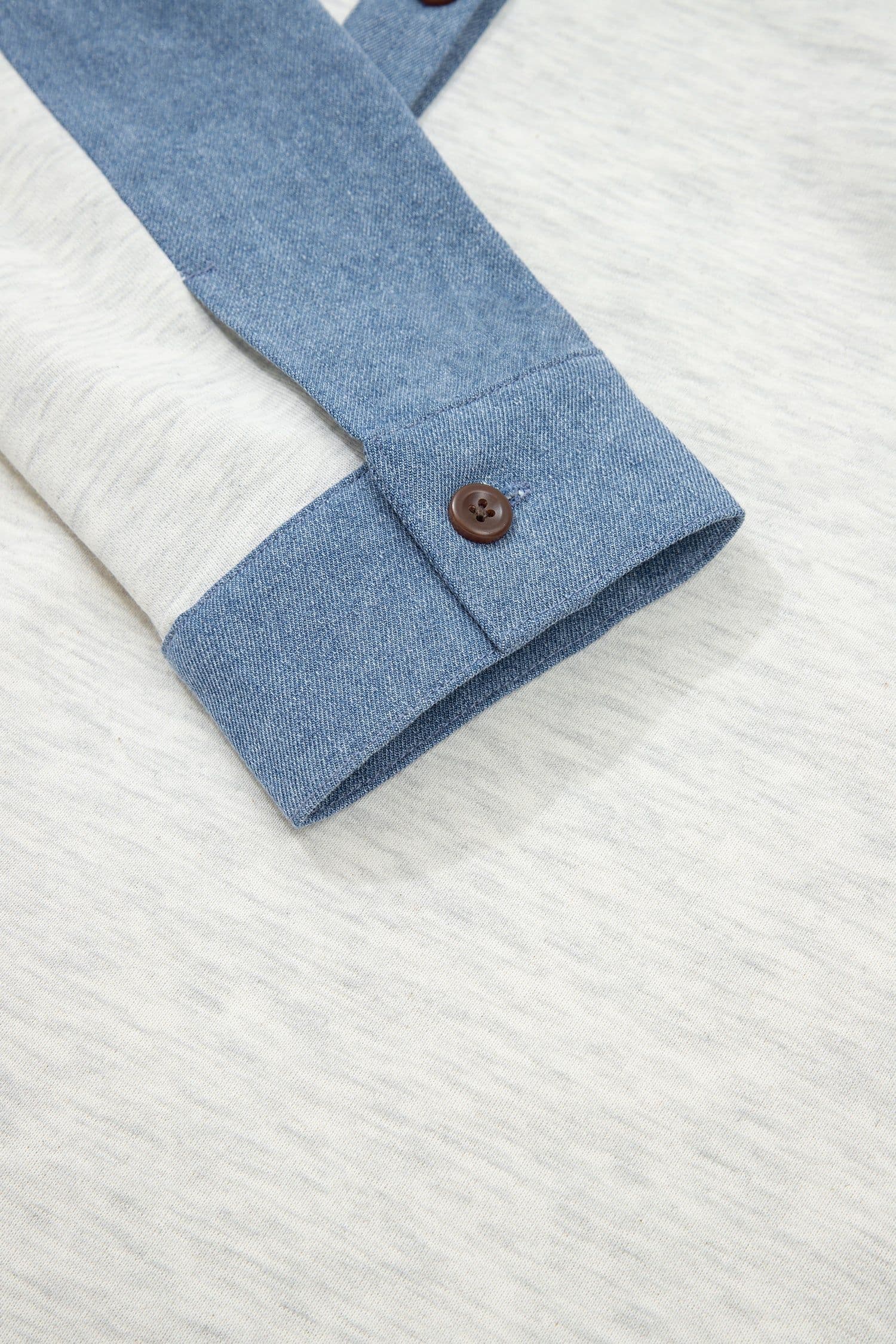 image-Light Grey Denim Patchwork Polo Top - Long Sleeve