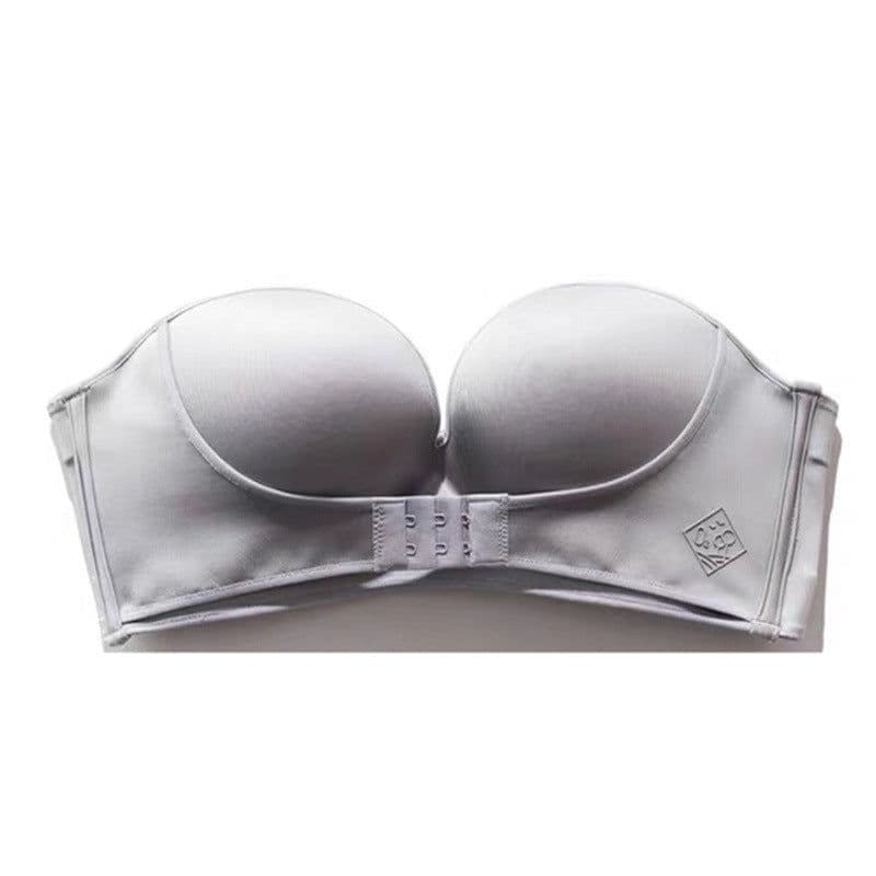 image-Strapless underwear women's non-slip small chest thickened gather bra top support without steel ring invisible chest stickers one shoulder half cup