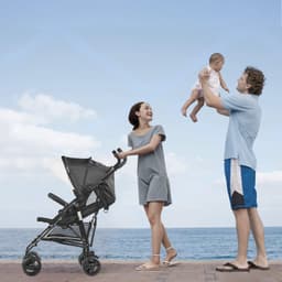 image-VEVOR Leichter Kinderwagen, kompakt, einfach zusammenklappbar, mit verstellbarer Rückenlehne, Rahmen aus Karbonstahl, großem Aufbewahrungskorb, Kinderwagen mit Schirm für Reisen und mehr, Schwarz/Weiß