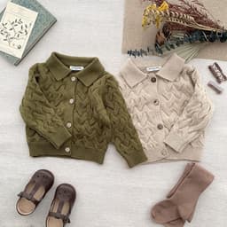 image-Baby European And American Unisex Style Twist Cardigan Jumper Set