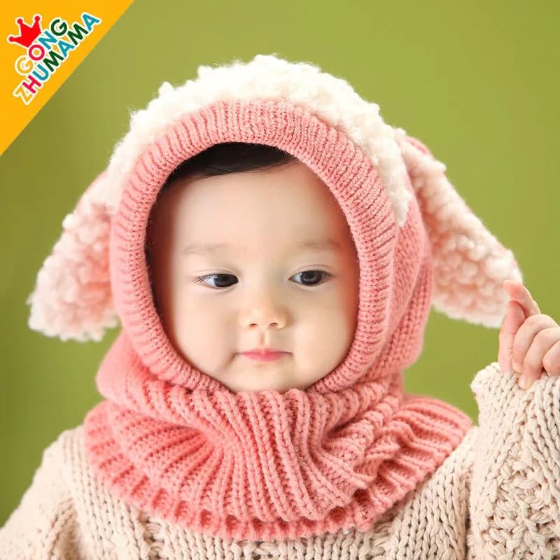 image-Korean autumn and winter baby hats boys and girls baby hats children's woolen caps scarf scarf warm