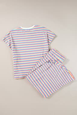 image-Pink Stripe Rainbow Tee Wide Leg Pants Set