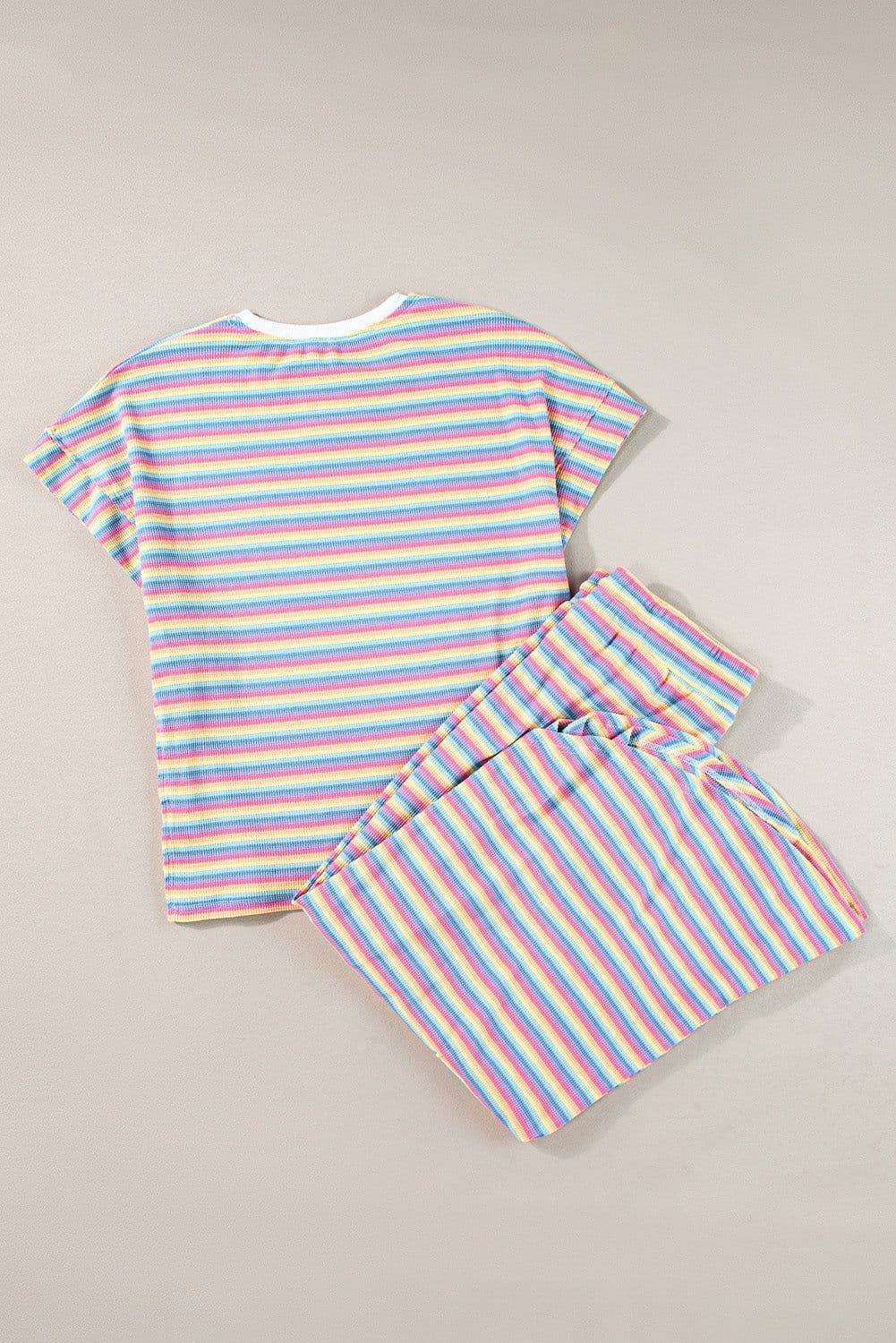 image-Pink Stripe Rainbow Tee Wide Leg Pants Set