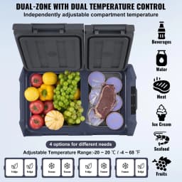 image-VEVOR Car Refrigerator, 12 Volt Car Refrigerator Fridge, 32 L Dual Zone Portable Freezer, -4℉-68℉ Adjustable Range, 12/24V DC and 100-240V AC Compressor Cooler for Outdoor, Camping, RV