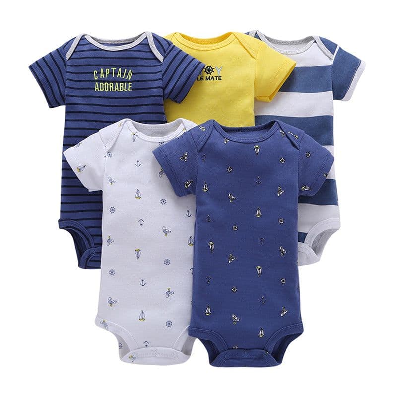 image-A generation of summer baby boy cotton short-sleeved mixed color haze triangle romper 5 five-piece suit T0031