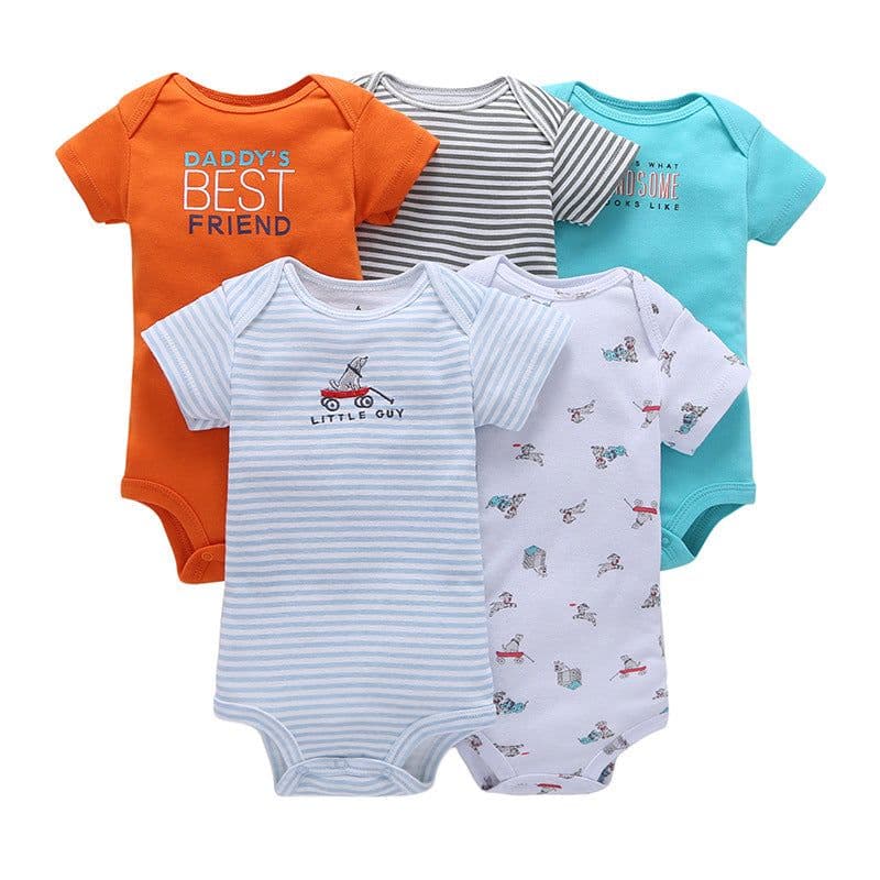 image-A generation of summer baby boy cotton short-sleeved mixed color haze triangle romper 5 five-piece suit T0031