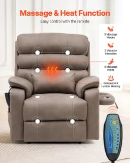 image-VEVOR Power Lift Recliner Chair, Lift Chair with Heat and Massage for Elderly, Dual Motor Recliner Chair with a Cup holder, Infinite Position Adjustment Electric Recliner (Medium-Wide, Light Brown)