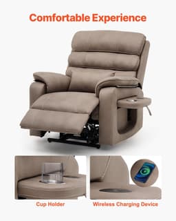 image-VEVOR Power Lift Recliner Chair, Lift Chair with Heat and Massage for Elderly, Dual Motor Recliner Chair with a Cup holder, Infinite Position Adjustment Electric Recliner (Medium-Wide, Light Brown)
