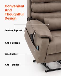 image-VEVOR Power Lift Recliner Chair, Lift Chair with Heat and Massage for Elderly, Dual Motor Recliner Chair with a Cup holder, Infinite Position Adjustment Electric Recliner (Medium-Wide, Light Brown)