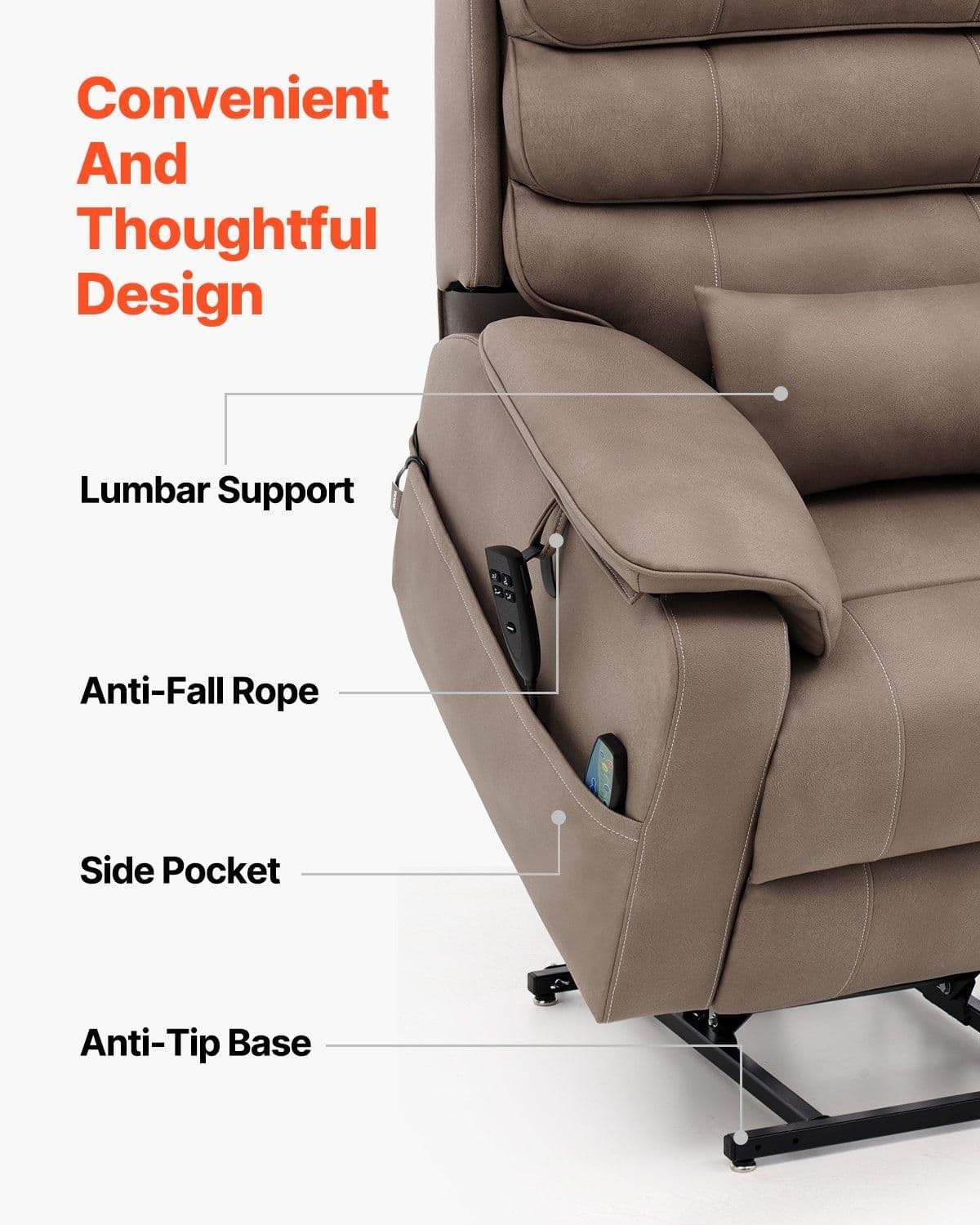 image-VEVOR Power Lift Recliner Chair, Lift Chair with Heat and Massage for Elderly, Dual Motor Recliner Chair with a Cup holder, Infinite Position Adjustment Electric Recliner (Medium-Wide, Light Brown)
