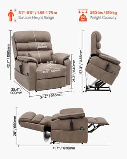 image-VEVOR Power Lift Recliner Chair, Lift Chair with Heat and Massage for Elderly, Dual Motor Recliner Chair with a Cup holder, Infinite Position Adjustment Electric Recliner (Medium-Wide, Light Brown)