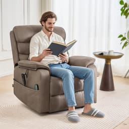 image-VEVOR Power Lift Recliner Chair, Lift Chair with Heat and Massage for Elderly, Dual Motor Recliner Chair with a Cup holder, Infinite Position Adjustment Electric Recliner (Medium-Wide, Light Brown)