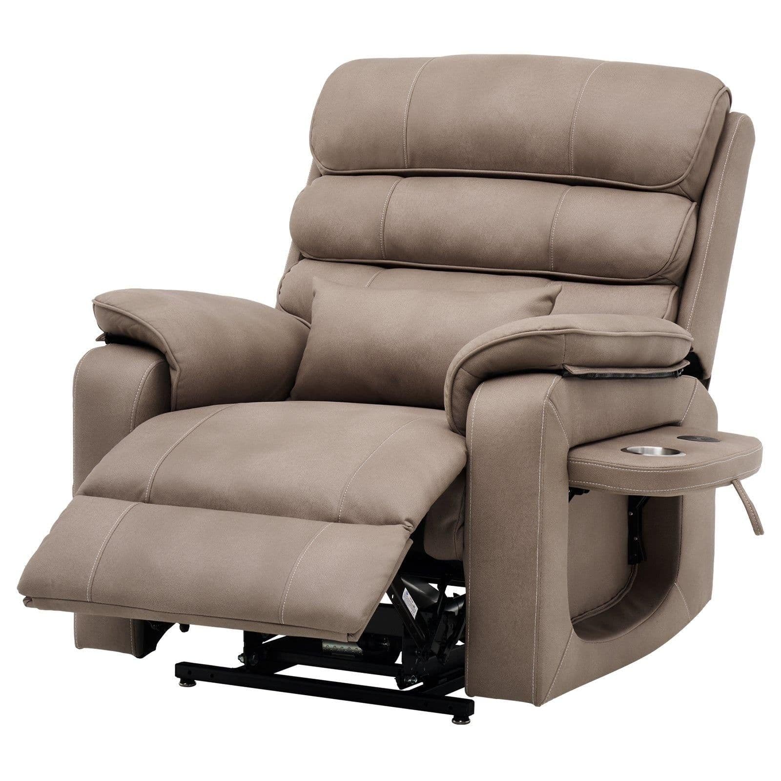 image-VEVOR Power Lift Recliner Chair, Lift Chair with Heat and Massage for Elderly, Dual Motor Recliner Chair with a Cup holder, Infinite Position Adjustment Electric Recliner (Medium-Wide, Light Brown)