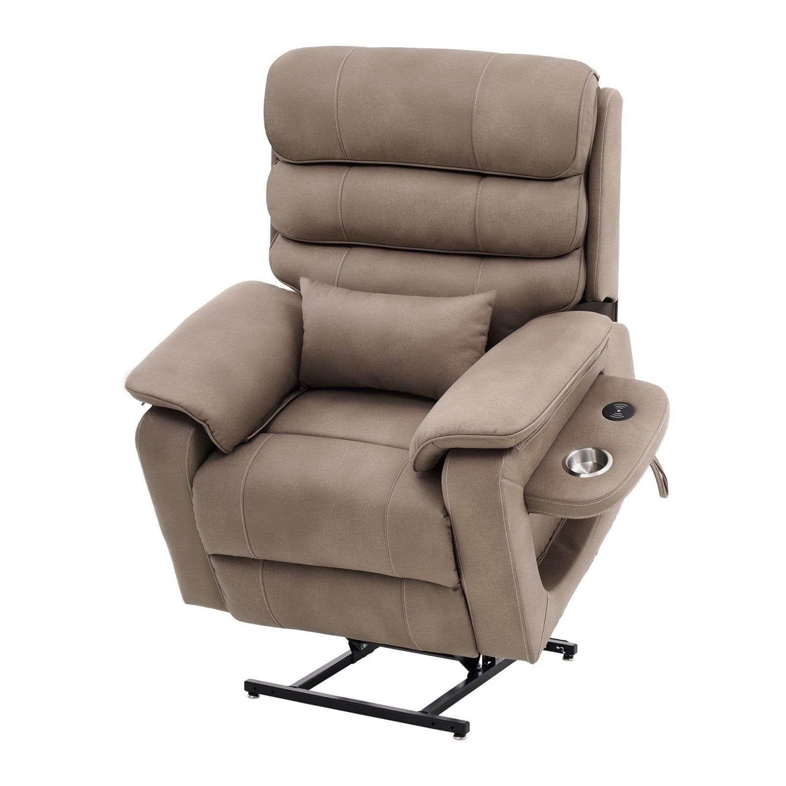image-VEVOR Power Lift Recliner Chair, Lift Chair with Heat and Massage for Elderly, Dual Motor Recliner Chair with a Cup holder, Infinite Position Adjustment Electric Recliner (Medium-Wide, Light Brown)