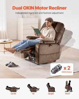 image-VEVOR Power Lift Recliner Chair, Lift Chair with Heat and Massage for Elderly, Dual Motor Recliner Chair with 2 Cup holders and USB Port, Infinite Position Adjustment Electric Recliner (Large, Brown)