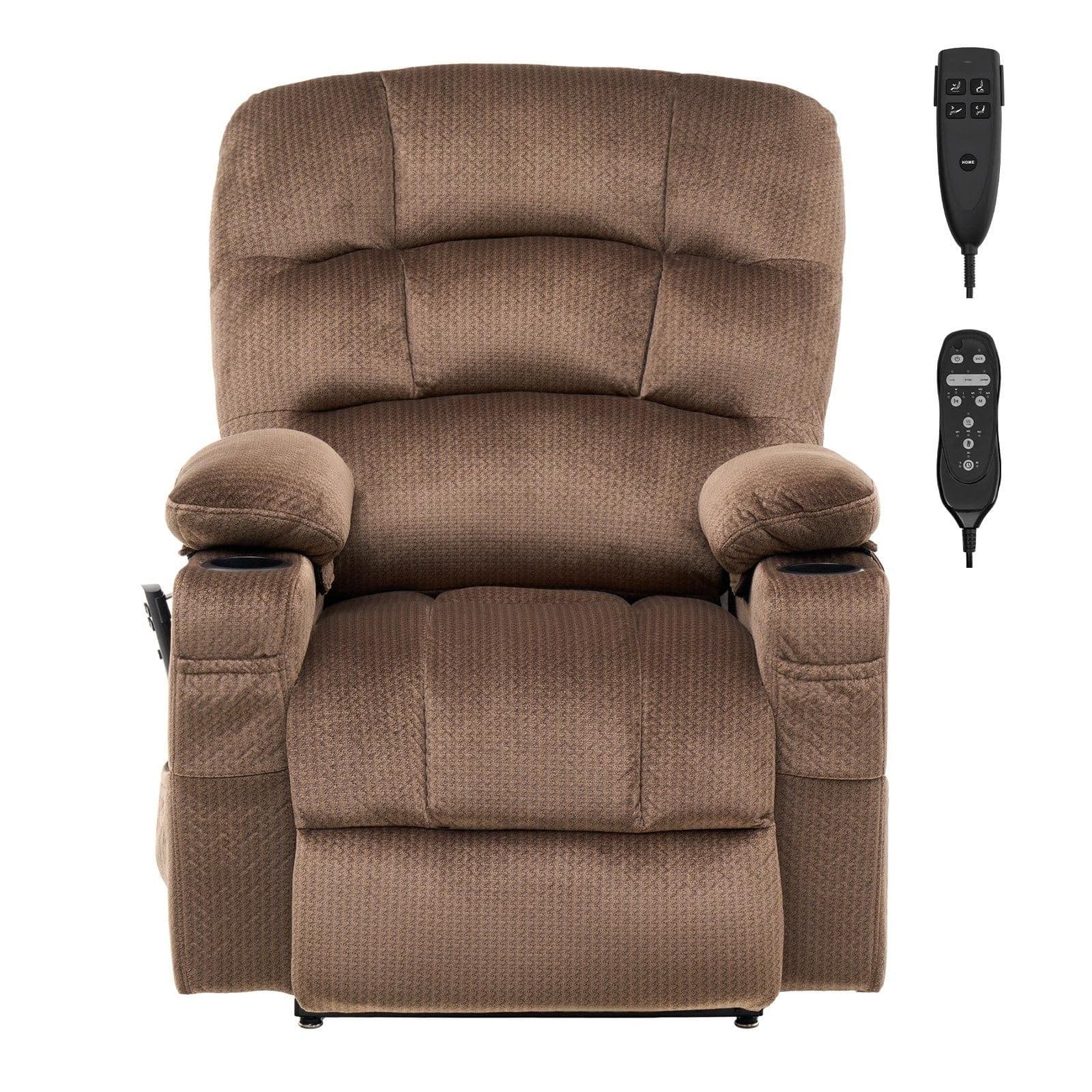 image-VEVOR Power Lift Recliner Chair, Lift Chair with Heat and Massage for Elderly, Dual Motor Recliner Chair with 2 Cup holders and USB Port, Infinite Position Adjustment Electric Recliner (Large, Brown)
